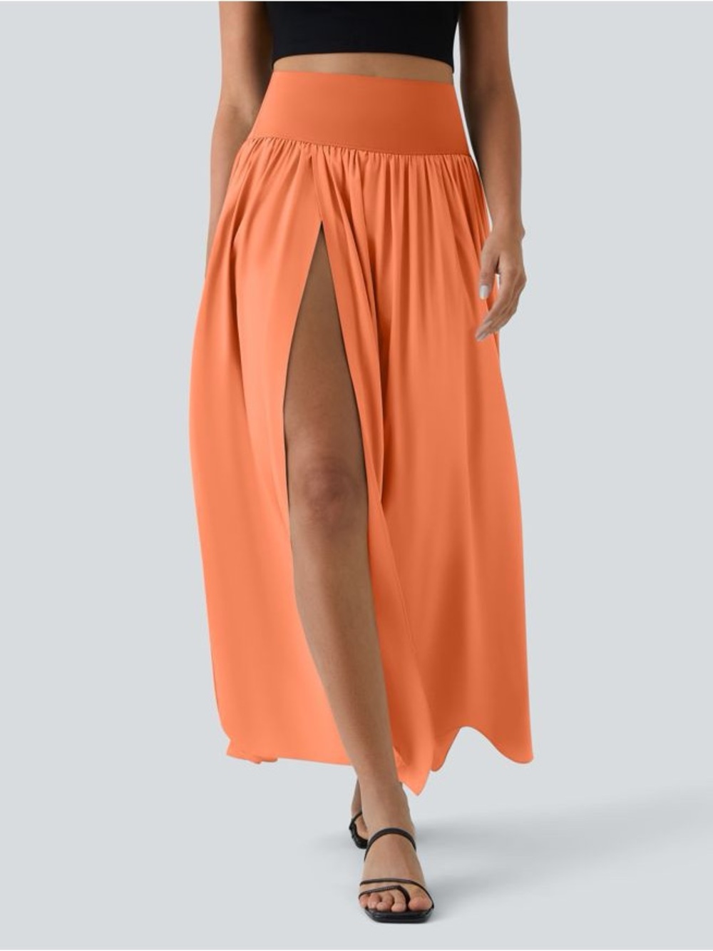 Halara Breezeful High-Waist 2-in-1 Flowy Maxi Skirt Built In Shorts Orange SmalL